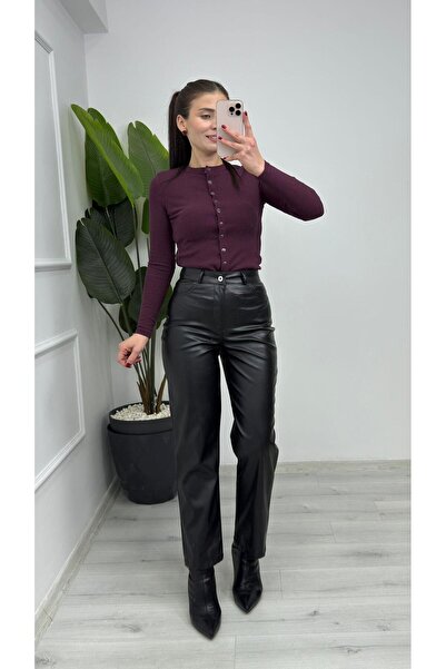 TUNAM BUTİK 4150 Leather Trousers Black