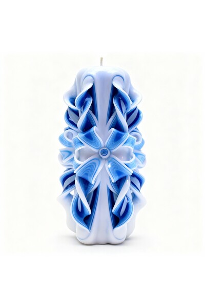 Lumanari Art GALA Magnum Carved Candle, Sapphire Glaze Finish - HERITAGE Collection - PREMIUM
