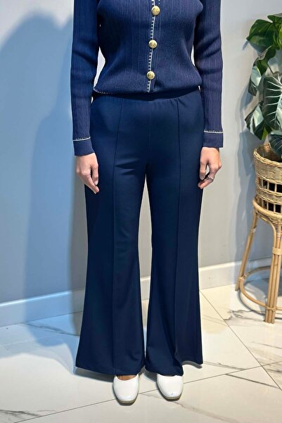 Sentez Madrid Buy Elastic Waist Flared Pants 5586 Navy Blue