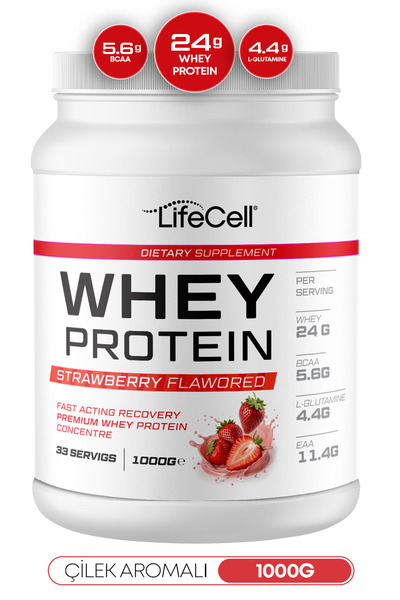 Lifecell WHEY PROTEİN TOZU | ÇİLEK AROMALI | 33 SERVİS - 1000g