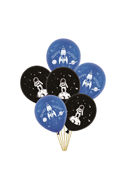 Mirific Party Set of 6 party latex balloons - blue, white, black, TZ5201, astronaut, Happy Birthday, 30 cm