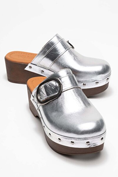 Zeynep Sıradağlı Sylive Women's Genuine Leather Clogs Slippers Lame