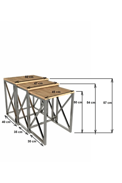 Star-Line Novelty Set of 3 Coffee Tables Alfa ZS-04, Rectangular, Oak + Chrome