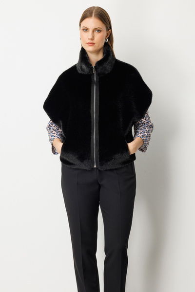 Ekol Women's Mock Neck Plush Vest 8585 Black