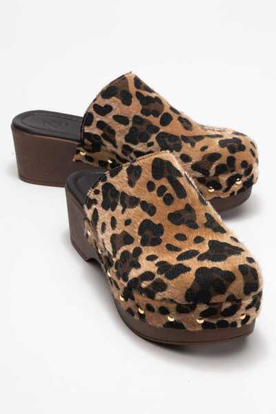 Zeynep Sıradağlı Serviola Kadın Deri Takunya Sandalet Leopar