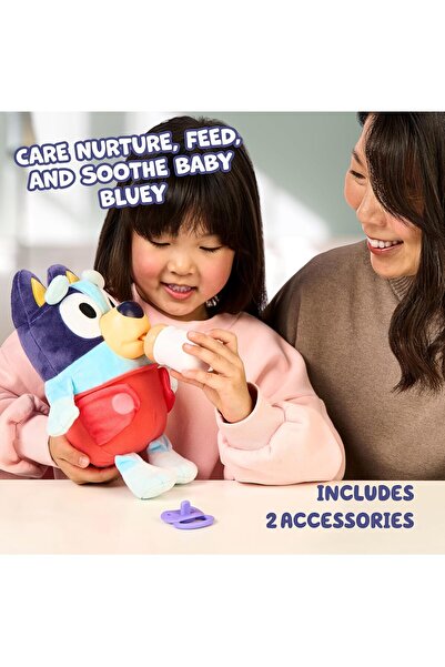 bluey Baby Interactive Plush Toy, 28 cm — 10 Baby Sounds, 2 Accessories, Removable Diaper