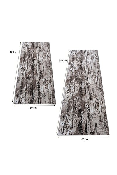 OEM Set of 2 Non-Slip Rugs, Brown with Beige, 60 x 120 / 60 x 240 cm