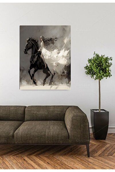özkacar ÖZEL ÇİZİM ATLI KIZ KANVAS EV DUVAR SALON OFİS HEDİYELİK DEKARASYON S...