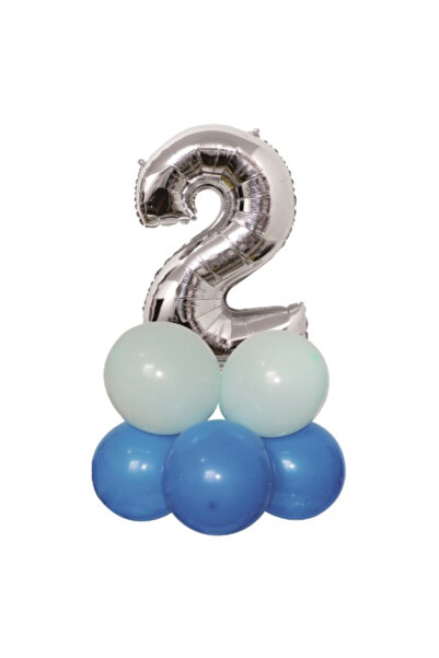 Mirific Party Set of 9 party balloons, metallic foil, silver and blue, 80×50 cm, number 2