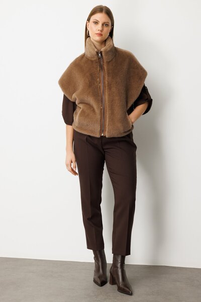 Ekol Women's Mock Neck Plush Vest 8585 Black