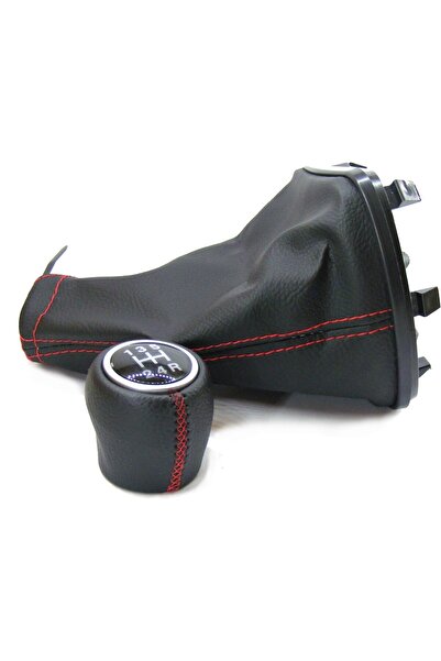 AutoAll Fiat Linea-Punto Deri Vites Topuzu ve Körüğü Takım (Kırmızı Dikişli)