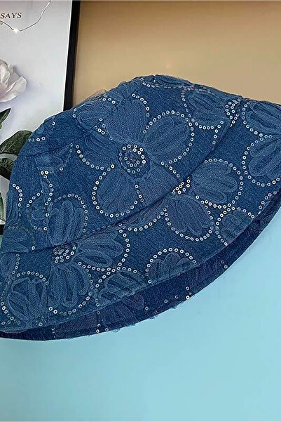 TAKIŞTIR Navy Blue Color Flower Figured Design Hat