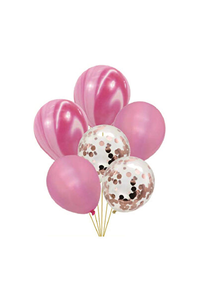 Mirific Party Set of 6 pink latex party balloons with pink sequins, TZ5262, 30 cm