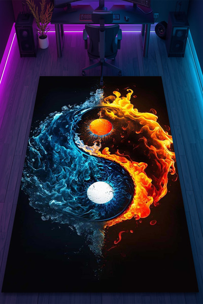 HalıOnline Yin Yang Desenli Kaymaz Taban Makinede Yıkanabilir Gaming Oyuncu G...