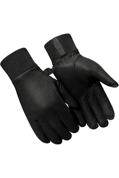 Harssidanzar Manusi din piele pentru barbati, captusite cu fleece, negru, marime XS,