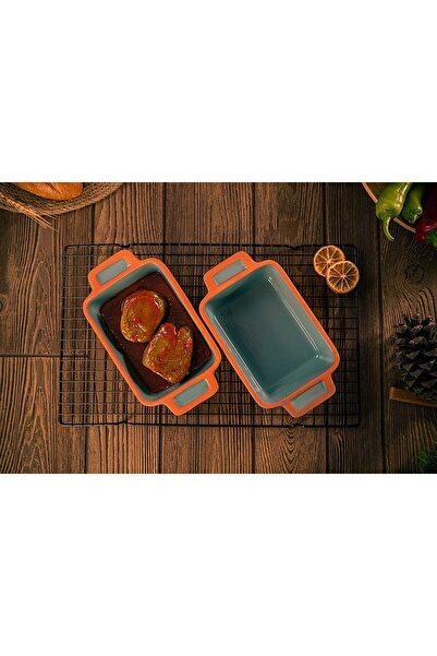 Generic Luxiol Handmade Rectangular Terracotta Oven Tray, Lead-Free, Oven-Safe (Set of 2)