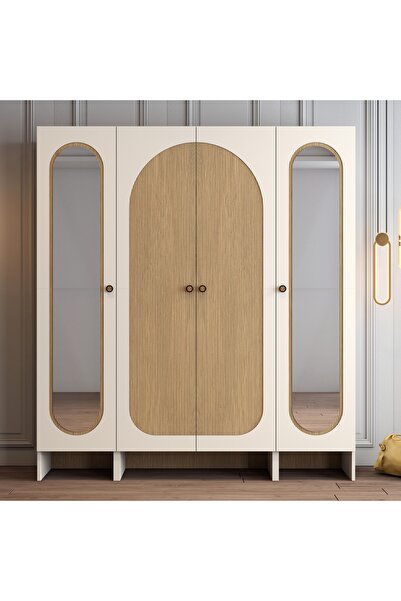 Variant Mobilya Münih 4 Kapılı Aynalı Gardrop (313) - Gölge Çizgili Meşe