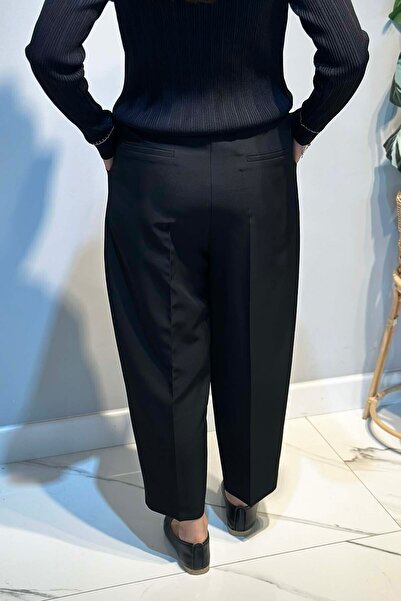 Sentez Elastic Back, Pleated Detail, Ankle Length Trousers 5567 Black