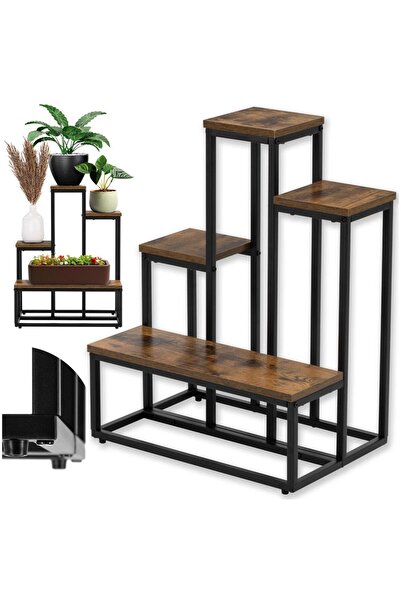 SERSIMO Raft cu 4 rafturi din metal și MDF, 51x34x67 cm, negru și maro