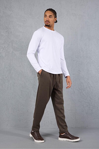 Valiberta Milos Relax Fit Knitted Cashmere Fabric Zippered Elastic Waist Jogger Men's Trousers - Mink