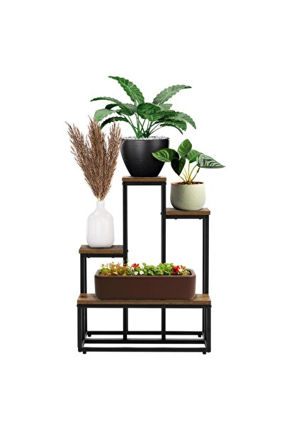 SERSIMO Raft cu 4 rafturi din metal și MDF, 51x34x67 cm, negru și maro