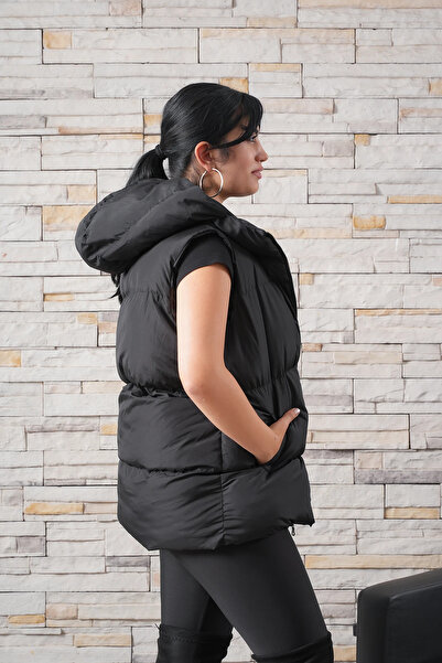 solena sln Women's Oversized Mold Hooded Puffer Vest