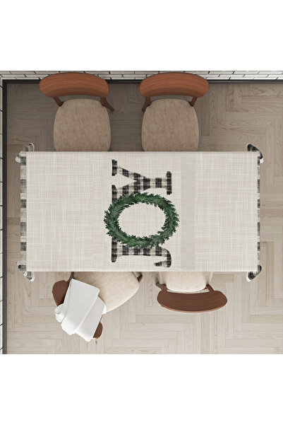 Evmila Christmas Themed Joy Text Patterned Digital Printed Tablecloth