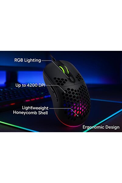 HXSJ USB Wired Gaming Mouse, RGB Honeycomb Lightweight Mouse with 7 Programmable Buttons