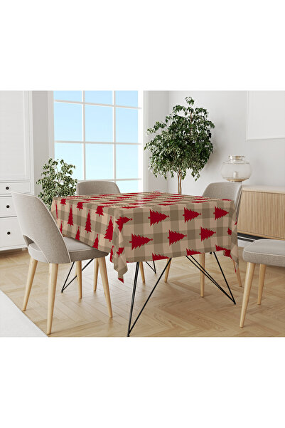 Evmila Christmas Themed Pine Tree Patterned Digital Printed Tablecloth