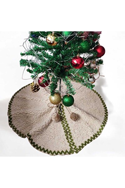 MODA NUR Christmas Pine Tree Bottom Cover, Pine Tree Foot Carpet Cover, Beige Color, Plush Fabric, 65 cm