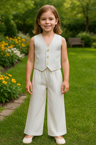 tinytrends Girl's Exclusive Cut Lady Striped Suit Vest and Pants