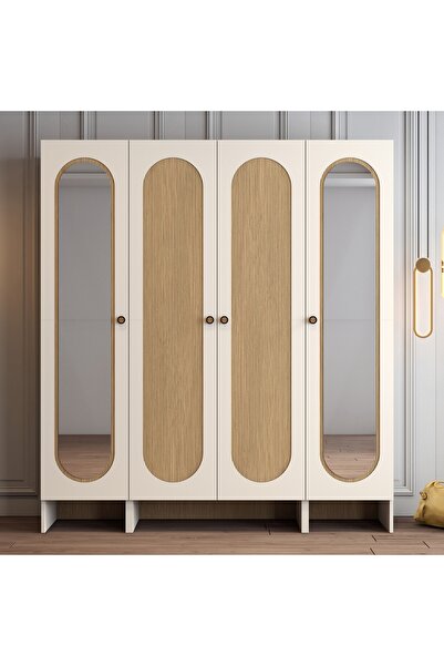 Variant Mobilya Münih 4 Kapılı Aynalı Gardrop (323) - Gölge Çizgili Meşe