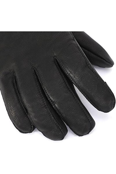 Harssidanzar Men's leather gloves, fleece lined, black, size XS,