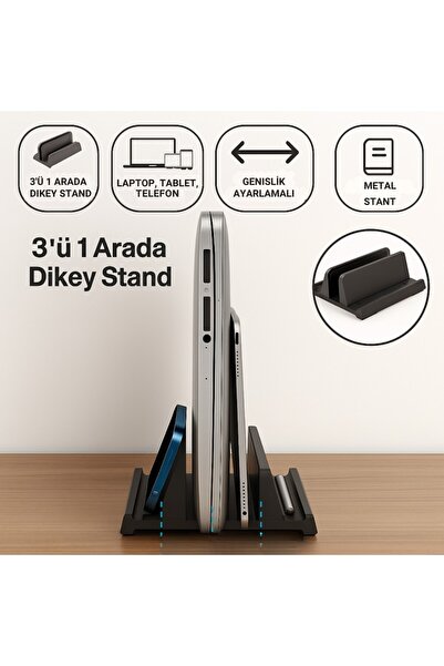 Polham 3in1 Arada Ayarlanabilir Metal Dikey Laptop Standı – Laptop, Tablet ve...