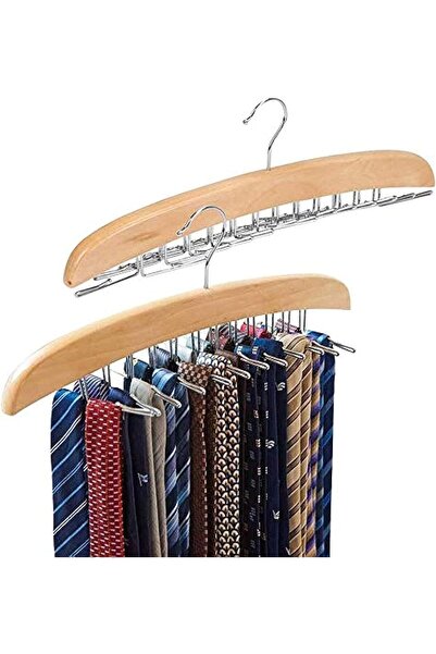 Generic Natural Wood Tie Rack with 24 Clips