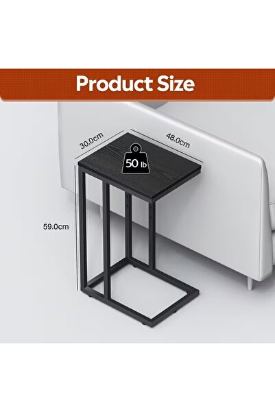 Cozara C-shaped sofa side table, large tabletop C-shaped table, with wheels/basic model in brown