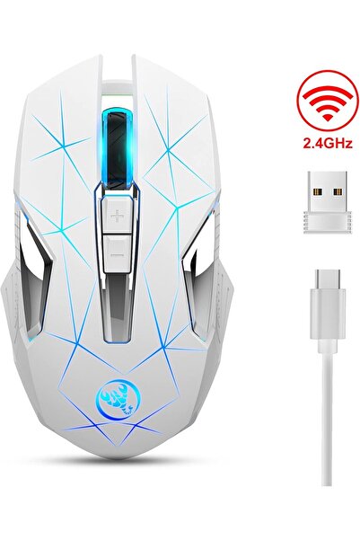 HXSJ T300 2.4G Wireless Mouse Ergonomic Mouse 3 Adjustable DPI Colorful Breathing Light (White)