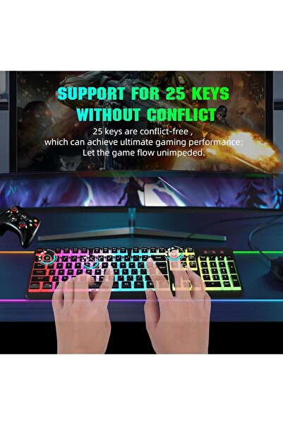HXSJ 104-Key Wired Gaming Keyboard – RGB Backlit Membrane Keyboard