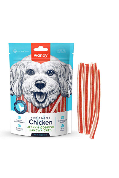 Wanpy Chicken Jerky and Codfish Sandwiches Dog Treats 100G