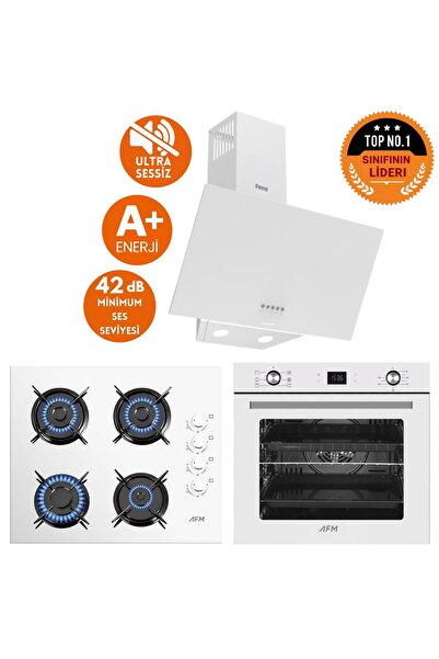 Ferre ve AFM tech Markalı / Mila Sessiz Davlumbazlı Beyaz Ankastre Set (D087-SA + FM2201 + FM7701)