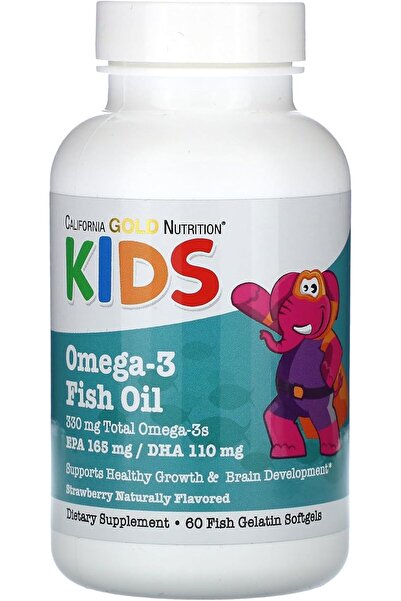 California Gold Nutrition , Kid’s Omega-3 Fish Oil, Natural Strawberry, 60 Fish Gelatin Softgels