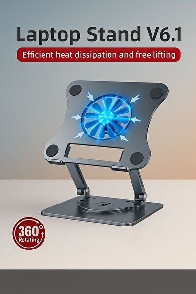chimon Alüminyum 360 Derece Ayarlanabilir Laptop Standı Rgb Çift Fanlı Sogutucu Premium Notebook Tutucu