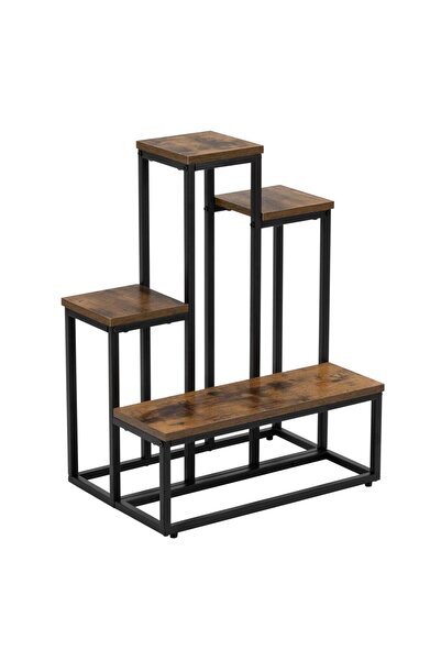 SERSIMO Raft cu 4 rafturi din metal și MDF, 51x34x67 cm, negru și maro