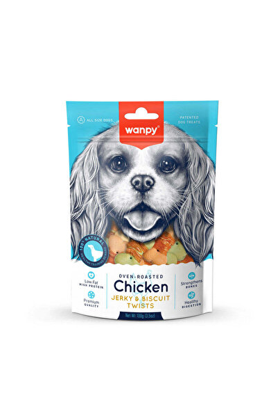 Wanpy Chicken Jerky & Biscuit Twists Dog Treats 100G