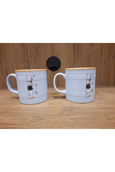 Keramika VARİL MODELLİ 2 Lİ KUPA TAKIMI 10 CM HAYVAN DESENLİ MOTTOLU