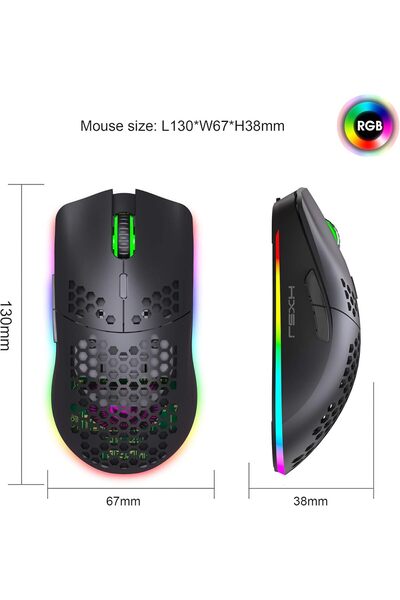 HXSJ Rechargeable Wireless Honeycomb Gaming Mouse, Lightweight RGB