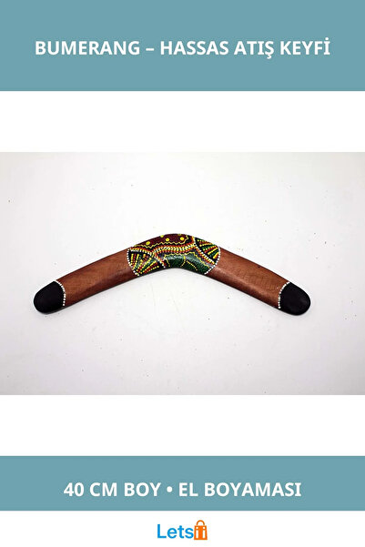 Letsii El Boyamalı Ahşap Bumerang 40 cm Geri Dönme Özelliği