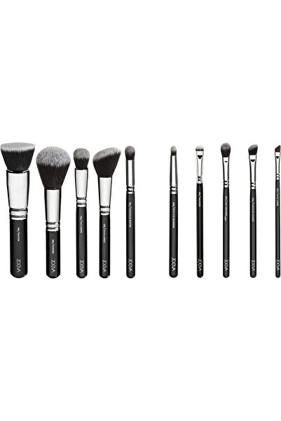 MarlaMall Makeup brush set with cosmetic bag for women - Black, 15 pieces