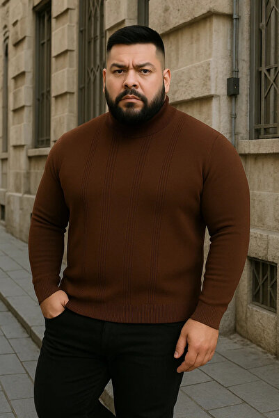 Maccali Ανδρικό πλεκτό πουλόβερ με ρίγες καφέ μεγάλου μεγέθους