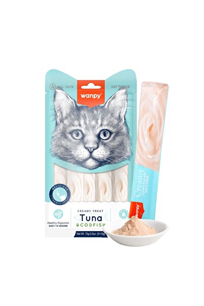 Wanpy Creamy Lickable Cat Treats Tuna & Codfish 5x14g